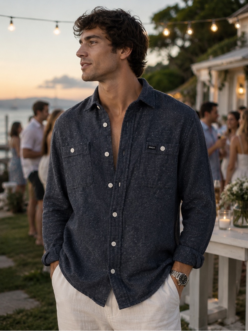 RVCA Navy Speckled Button-Up Shirt/ skate/streetwear‎